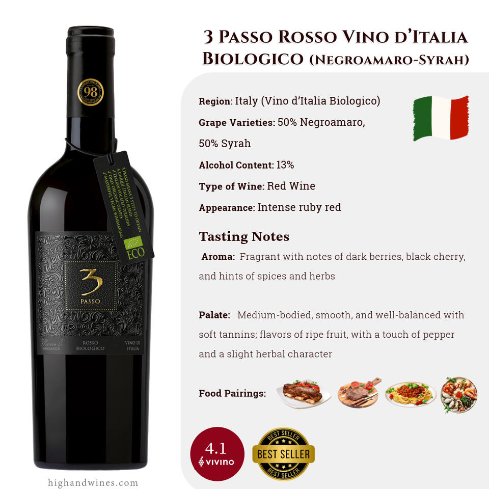 3 Passo Rosso Vino d’Italia Biologico (Negroamaro-Syrah)